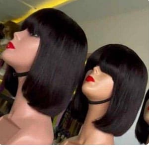 B7, 💯 Human Hair fringe bob wig.