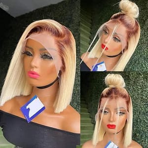 B2, 💯 human hair Full Frontal Bob Wig T4/613