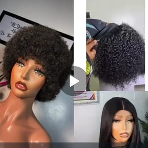 C8
Combo deal 6,
Get all for discounted price
Afro wig and band Jerry is 💯 human hair.
Blunt cut is blend wig.