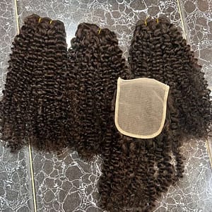 C9. 💯 human hair jerry/ pixy bundles plus a matching closure!!